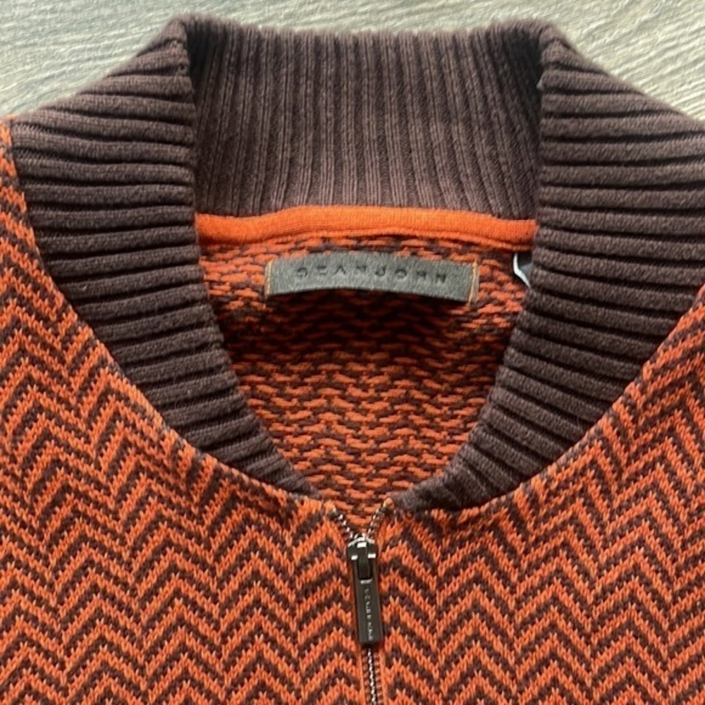 Sean John sweater Men's size 3 XL orange and brown 3/4 zip athleisure - Picture 5 of 10